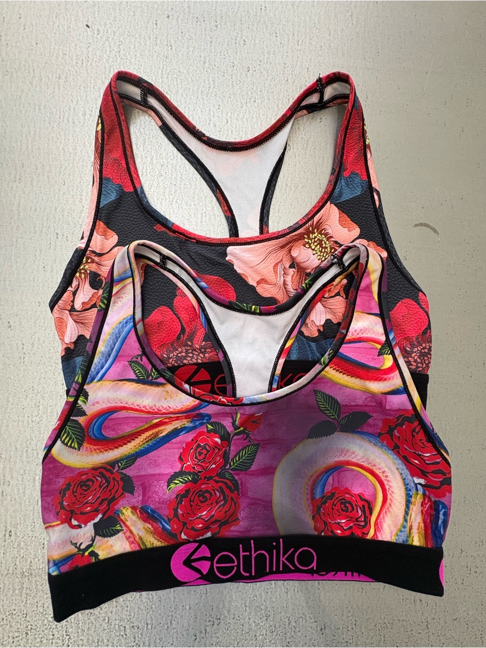 2 Ethika Women's Floral Racerback Sports Bra - Pink Multi